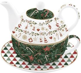 R2S Nuova Coffee Mania Fancy Christmas egy szemlyes porceln cssze, kanna szett dobozban