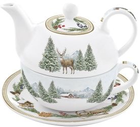 R2S Nuova White Forest porceln egy szemlyes teskanna cssze szett, dobozban