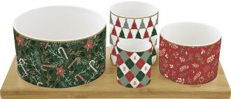 R2S Nuova Coffee Mania Fancy Christmas tlka szett bambusz tlcn, dobozban