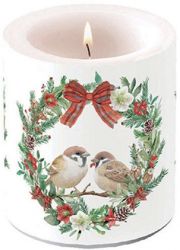 Ambiente Sparrows in wreath tvilgts gyertya, 2 mretben