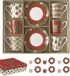 R2S Nuova Coffee Mania Jingle Bells 6 szemlyes porceln espresso szett, dobozban