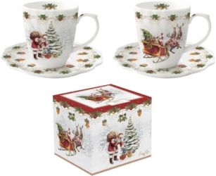 R2S Nuova Nostalgic Christmas 2 szemlyes porceln espressocssze+alj szett, dobozban