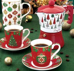 R2S Nuova Coffee Mania Jingle Bells 2 szemlyes espresso cssze aljjal, kvfz szett dobozban